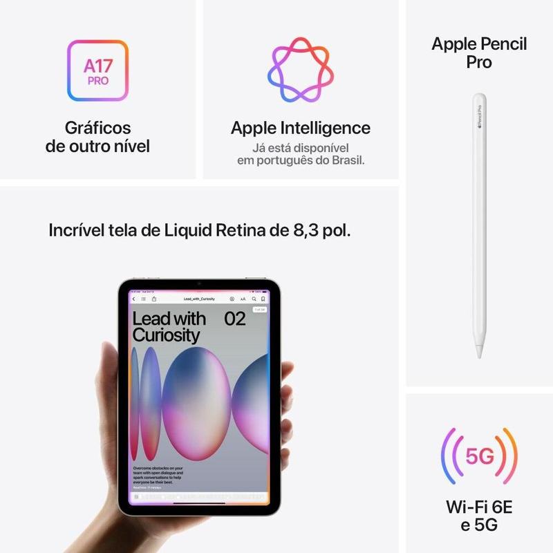 Apple iPad mini, A17 Pro, WiFi + Cellular 512 GB Roxo - iPad Pro